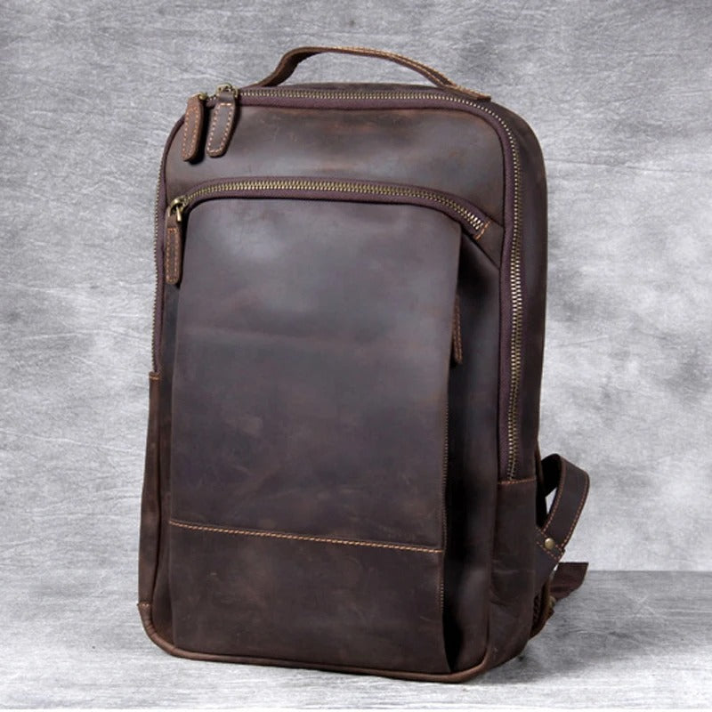 Mochila Masculina Vintage de Couro Crazy Horse