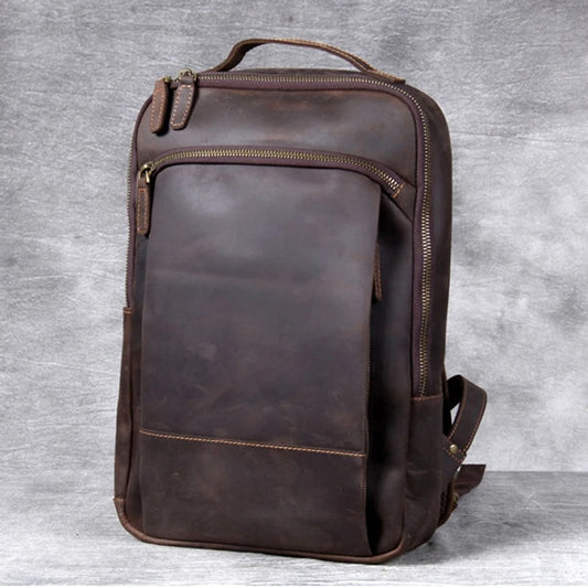 Mochila Masculina Vintage de Couro Crazy Horse