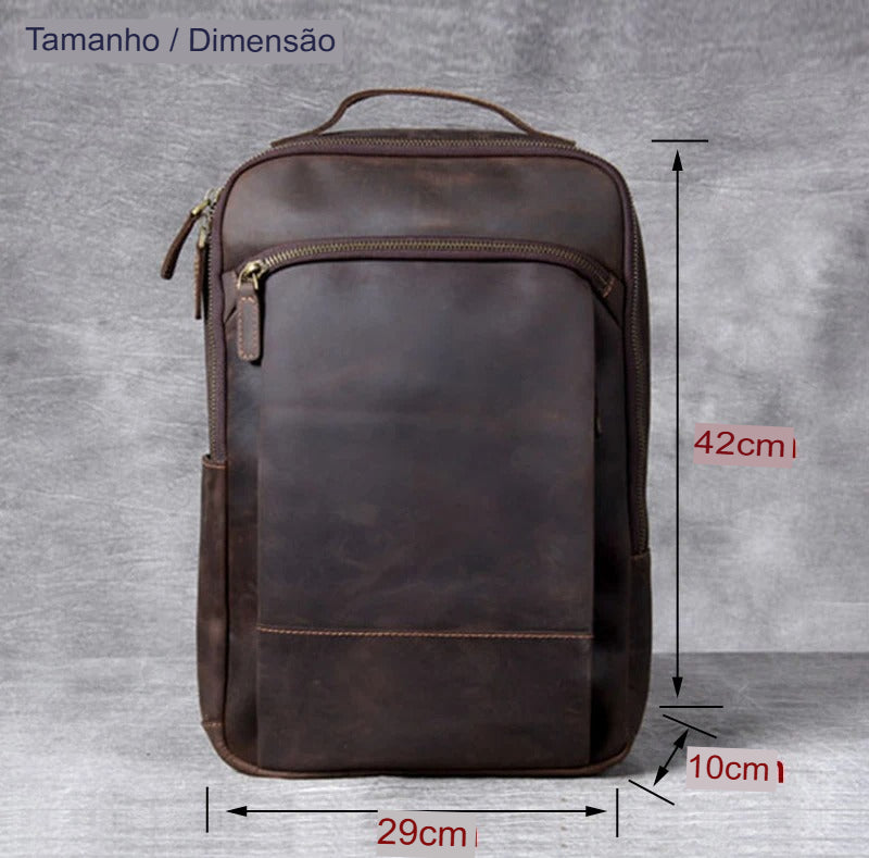 Mochila Masculina Vintage de Couro Crazy Horse