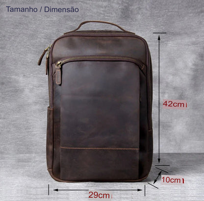 Mochila Masculina Vintage de Couro Crazy Horse