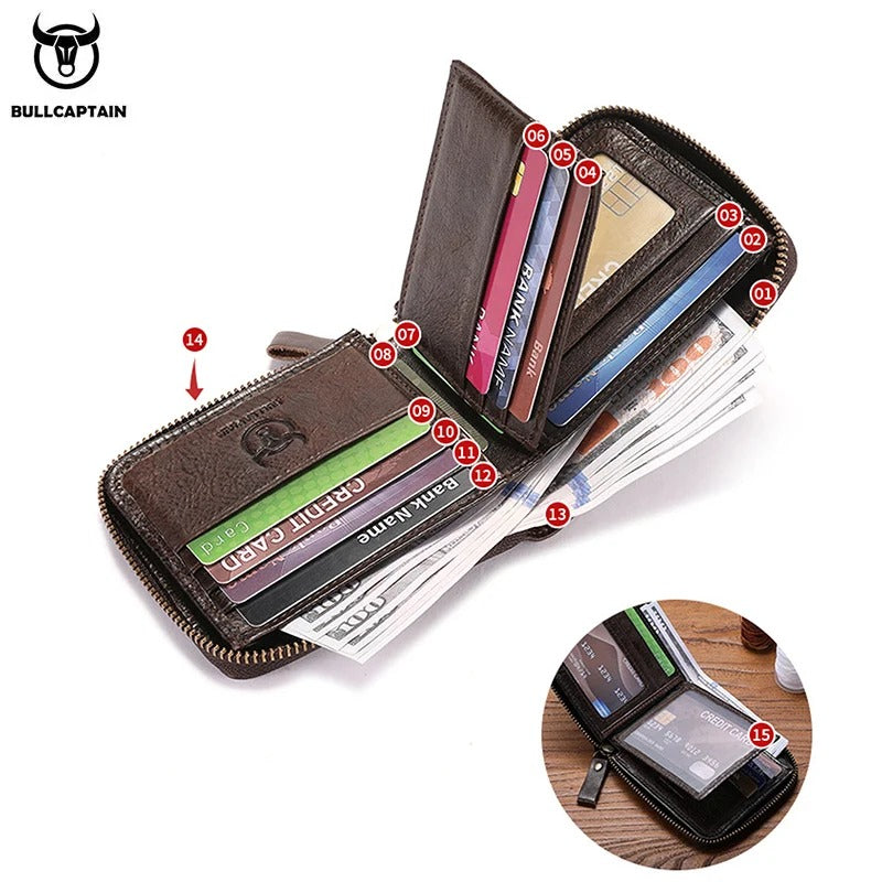 Carteira Masculina em Couro Bullcaptain Retro com Proteção RFID
