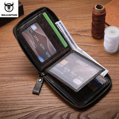Carteira Masculina em Couro Bullcaptain Retro com Proteção RFID