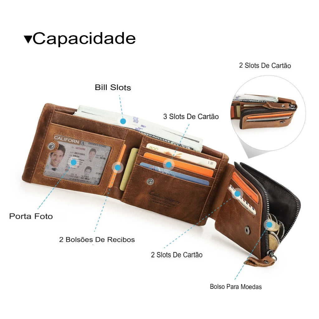 Carteira Masculina em Couro Vintage  Crazy Horse – CONTACT