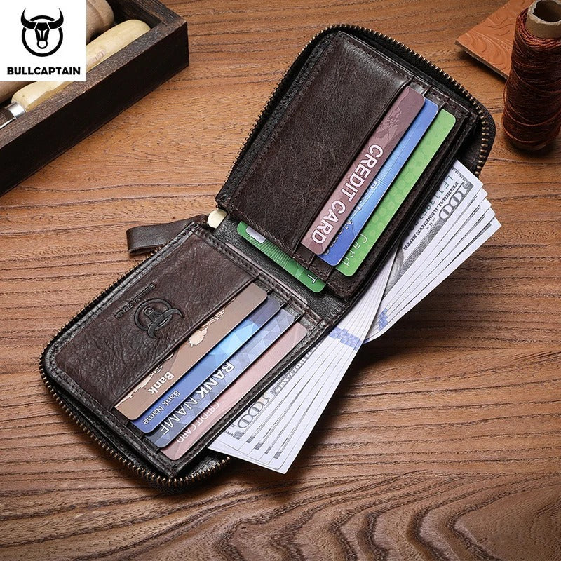 Carteira Masculina em Couro Bullcaptain Retro com Proteção RFID