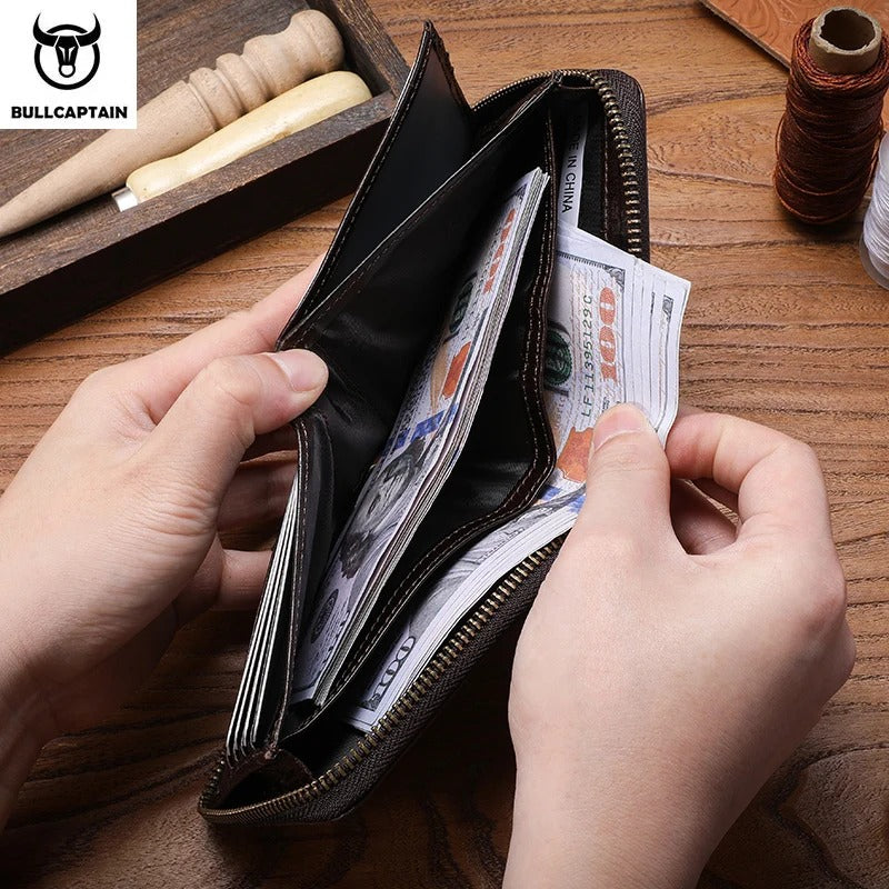 Carteira Masculina em Couro Bullcaptain Retro com Proteção RFID