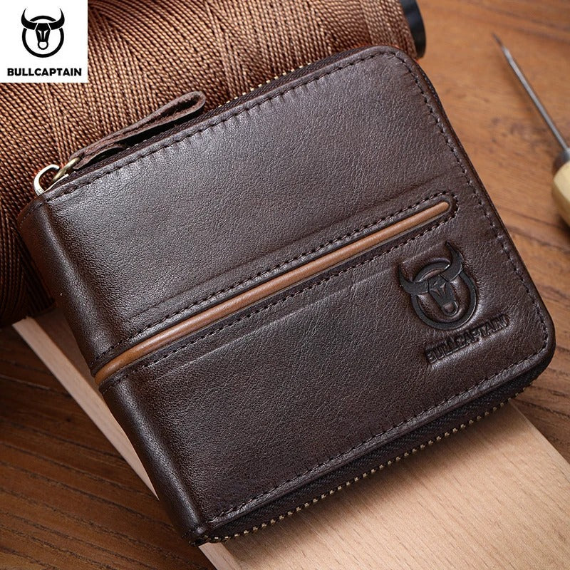 Carteira Masculina em Couro Bullcaptain Retro com Proteção RFID