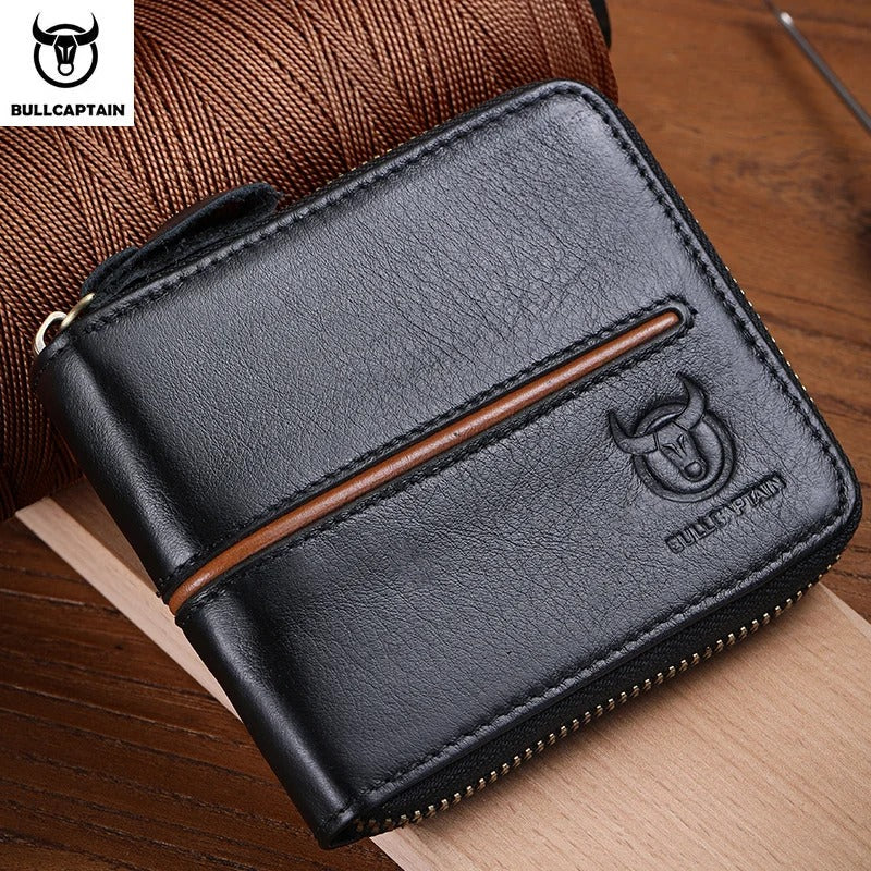 Carteira Masculina em Couro Bullcaptain Retro com Proteção RFID
